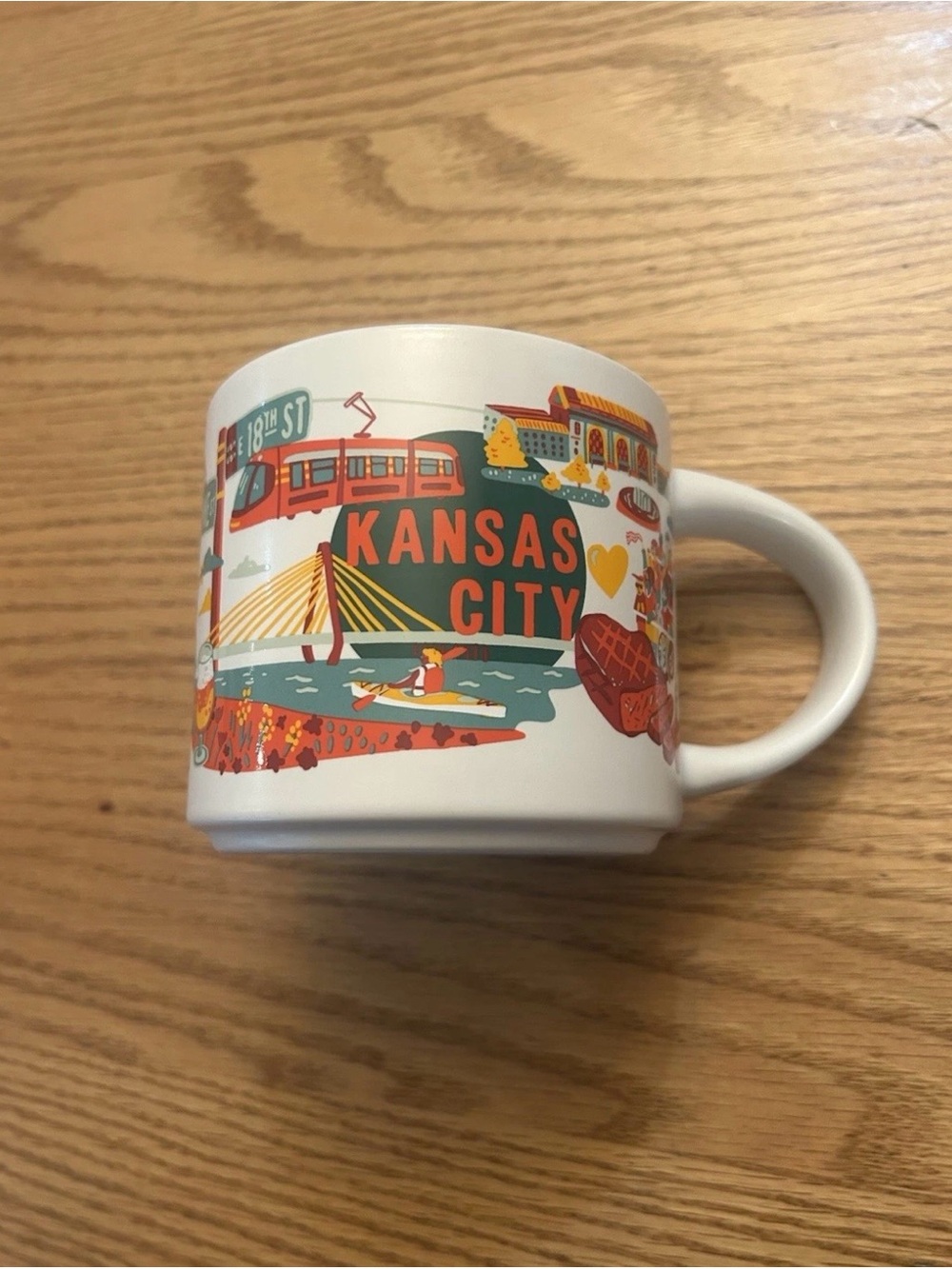 Starbucks Kansas City Ceramic Mug - White with Orange, Teal & Yellow Artwork
